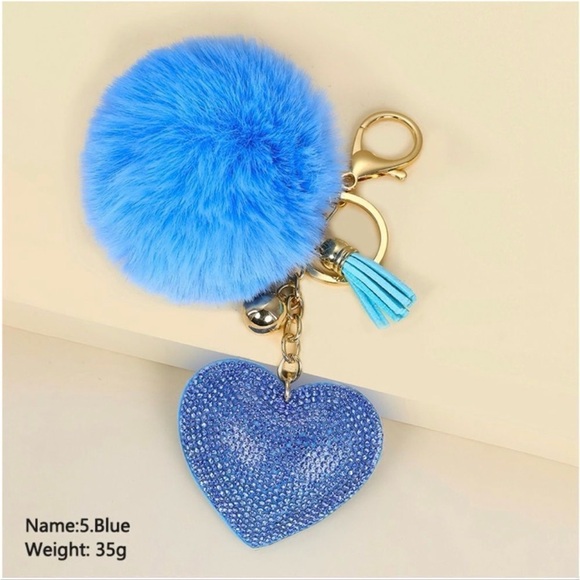 Accessories - Blue Pom Pom Heart Keychain